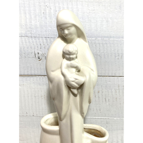 Vintage 1950s Haeger Pottery Ivory Madonna Virgin Mary Baby Jesus Planter #3264 - Picture 2 of 11